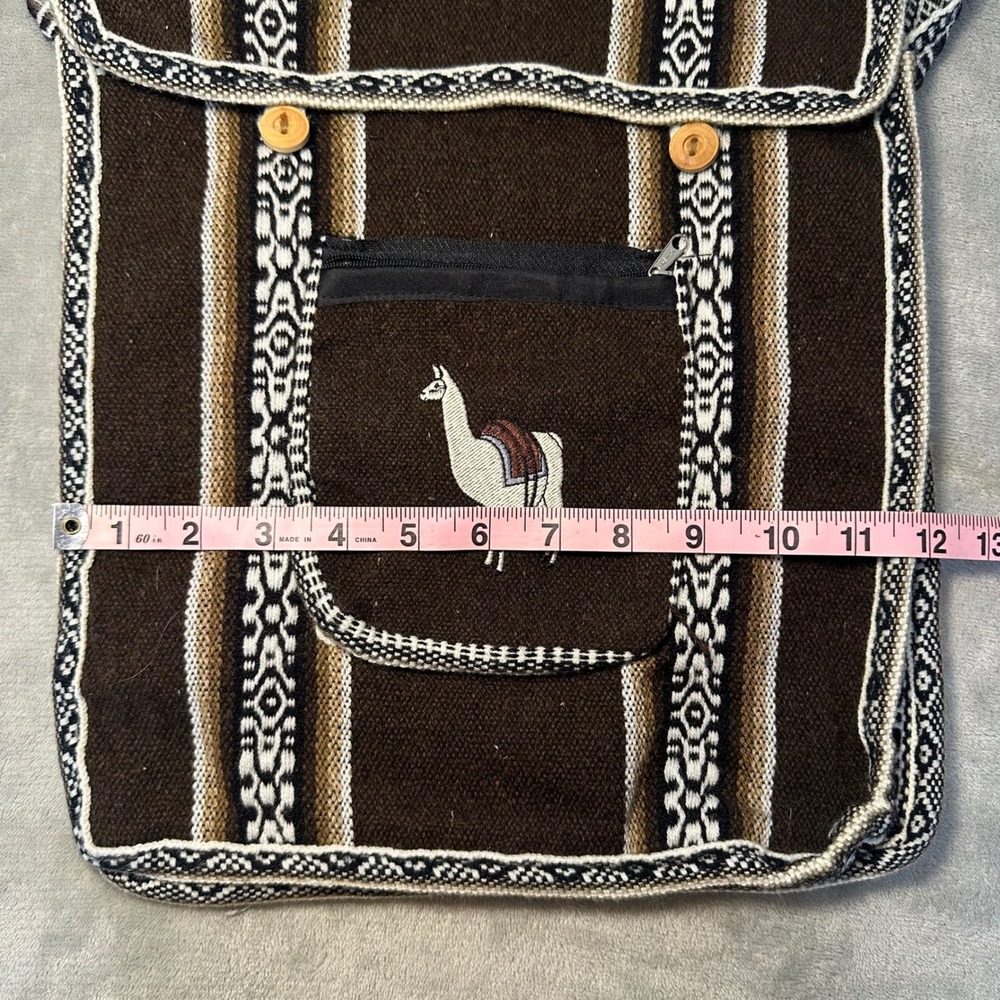 Peruvian Woven Llama Alpaca Crossbody Messenger Bag Brown Southwestern Boho - Picture 8 of 9